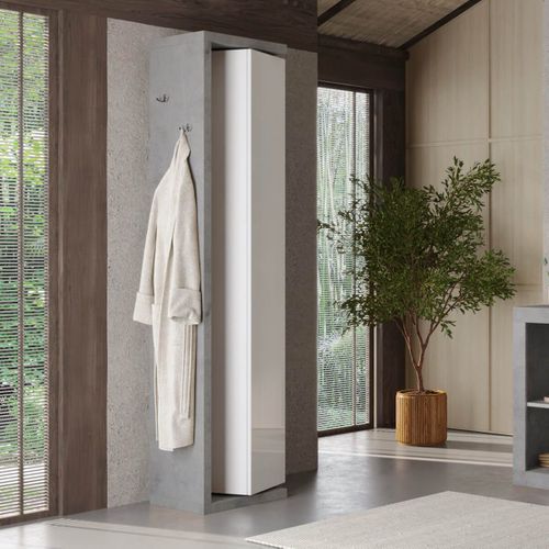 Ensemble Meuble Vasque 110cm + Colonne Pivotante Blanc Et Aspect Béton - Arturo