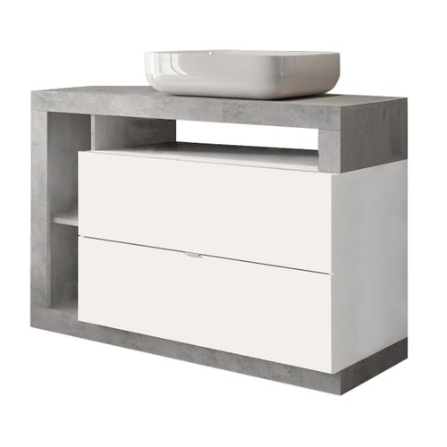 Ensemble Meuble Vasque 110cm + Colonne Pivotante Blanc Et Aspect Béton - Arturo