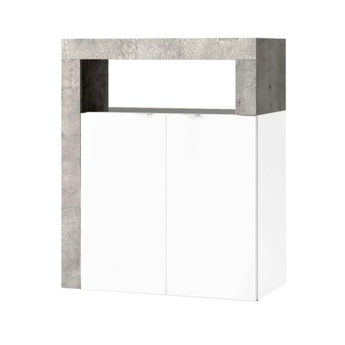 Ensemble Meuble Vasque 110cm + Rangement 2p + Colonne Blanc Et Aspect Béton - Arturo