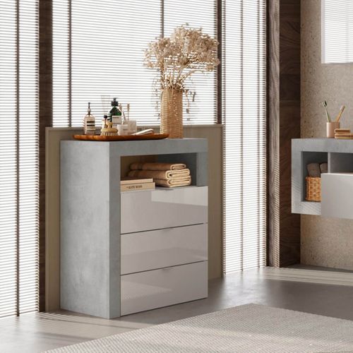 Ensemble Meuble Vasque Suspendu 110cm + Rangements Blanc Et Aspect Béton - Arturo