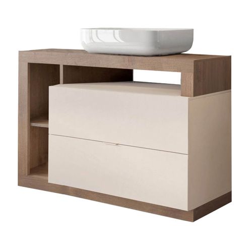Ensemble Meuble Vasque 110cm + Colonne Beige Et Aspect Bois Mercure - Arturo