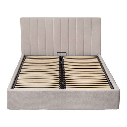 Lit Coffre 140x190cm 22 Lattes Avec Tête De Lit 114cm Tissu Velours Beige - Harvey