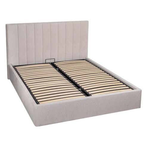 Lit Coffre 160x200cm 22 Lattes Avec Tête De Lit 114cm Tissu Velours Beige - Harvey