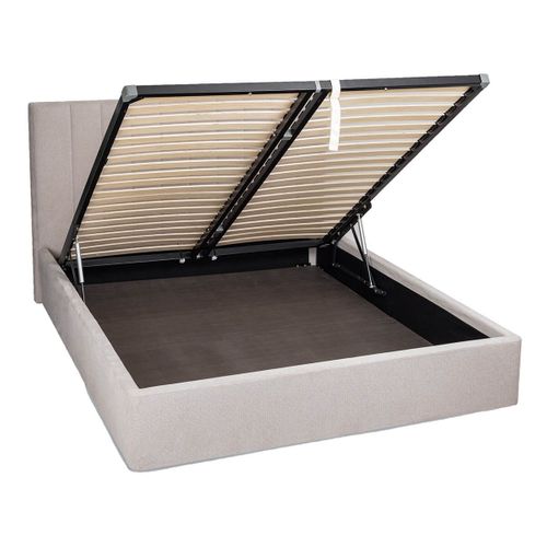 Lit Coffre 180x200cm 22 Lattes Avec Tête De Lit 114cm Tissu Velours Beige - Harvey