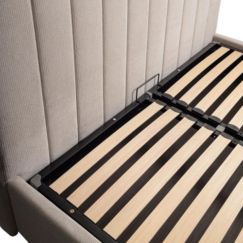 Lit Coffre 180x200cm 22 Lattes Avec Tête De Lit 114cm Tissu Velours Beige - Harvey