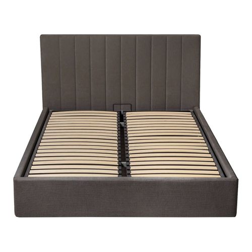 Lit Coffre 140x190cm 22 Lattes Avec Tête De Lit 114cm Tissu Velours Gris - Harvey