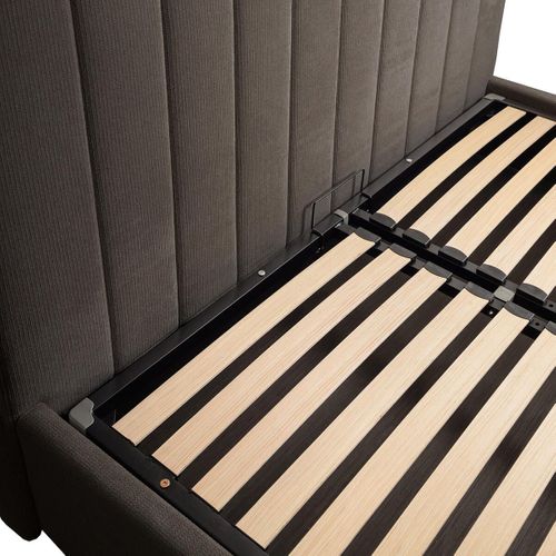 Lit Coffre 140x190cm 22 Lattes Avec Tête De Lit 114cm Tissu Velours Gris - Harvey