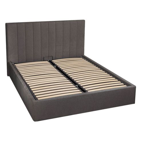 Lit Coffre 180x200cm 22 Lattes Avec Tête De Lit 114cm Tissu Velours Gris - Harvey