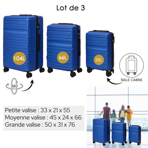 Lot De 3 Valises Rigides Bleues Avec Roues Pivotantes 360°, Cadenas Sécurisé à Code - Helen