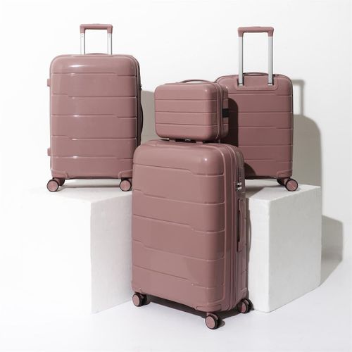 Lot De 3 Valises Roses Poudrées (13l-107l) Avec Vanity, Roues Pivotantes 360°, Poignée De Traction