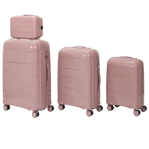 Lot De 3 Valises Roses Poudrées (13l-107l) Avec Vanity, Roues Pivotantes 360°, Poignée De Traction