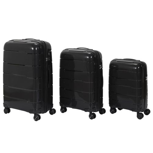 Lot De 3 Valises Noire (13l-107l) Avec Vanity, Roues Pivotantes 360°, Poignée De Traction Et Cadena