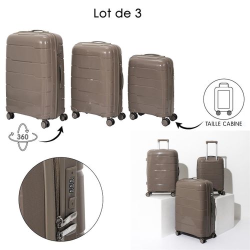 Lot De 3 Valises Taupe (13l-107l) Avec Vanity, Roues Pivotantes 360°, Poignée De Traction Et Cadena