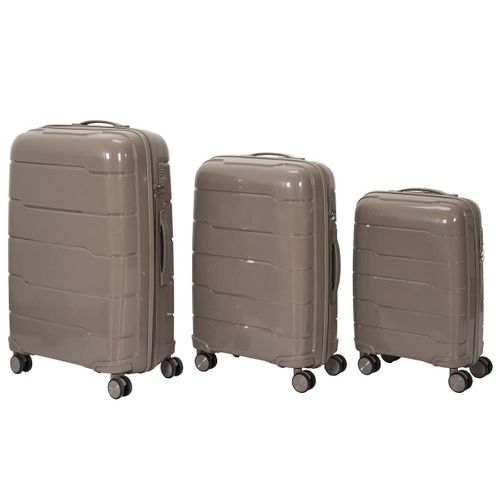 Lot De 3 Valises Taupe (13l-107l) Avec Vanity, Roues Pivotantes 360°, Poignée De Traction Et Cadena
