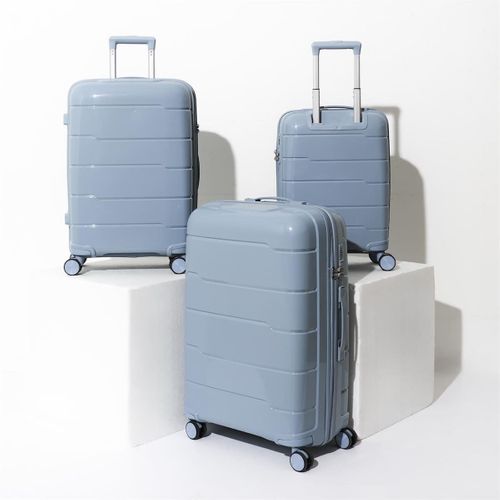 Lot De 3 Valises Bleues Gris (13l-107l) Avec Vanity, Roues Pivotantes 360°, Poignée De Traction
