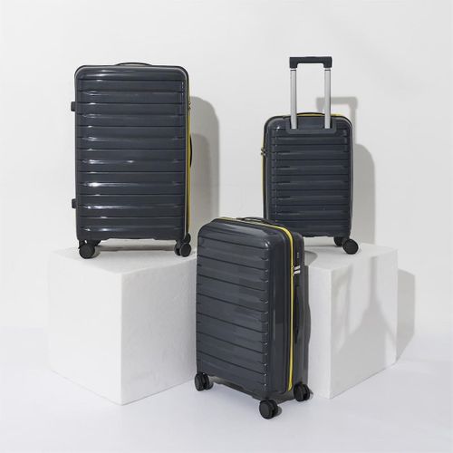 Lot De 3 Valises Grises Zip Jaune Fluo Avec Roues Pivotantes 360°, Cadenas Sécurisé à Code - Vespia