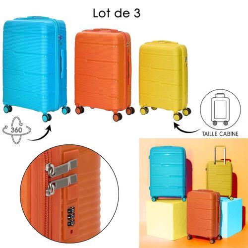 Lot De 3 Valises Orange, Bleue, Jaune Avec Roues Pivotantes 360° Et Cadenas Sécurisé à Code - Janer