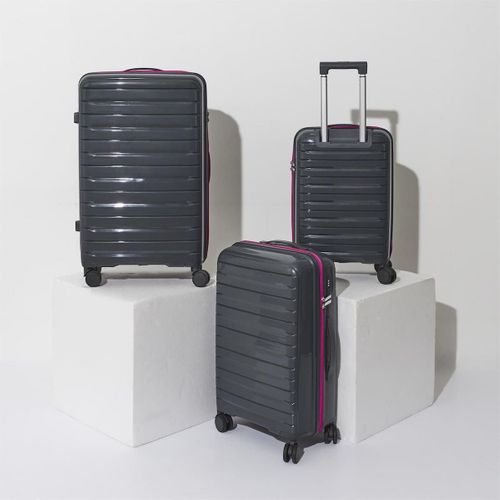 Lot De 3 Valises Grises Zip Rose Fluo Avec Roues Pivotantes 360°, Cadenas Sécurisé à Code - Vespia