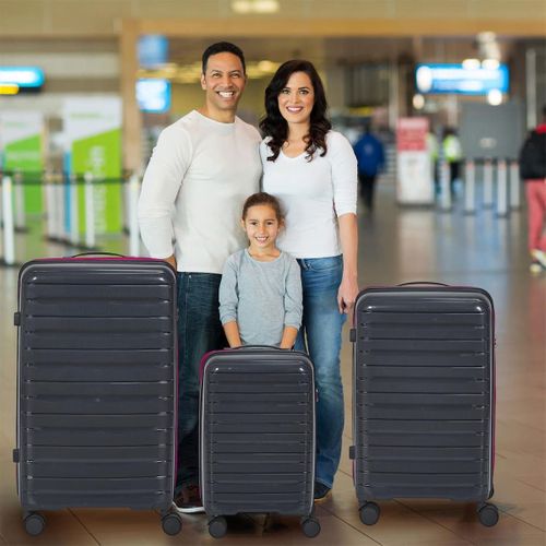 Lot De 3 Valises Grises Zip Rose Fluo Avec Roues Pivotantes 360°, Cadenas Sécurisé à Code - Vespia