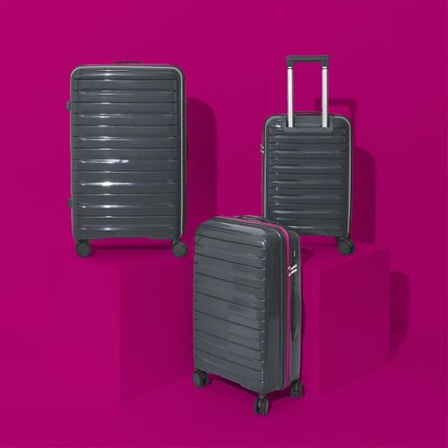 Lot De 3 Valises Grises Zip Rose Fluo Avec Roues Pivotantes 360°, Cadenas Sécurisé à Code - Vespia