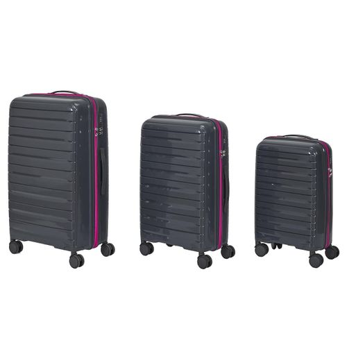 Lot De 3 Valises Grises Zip Rose Fluo Avec Roues Pivotantes 360°, Cadenas Sécurisé à Code - Vespia