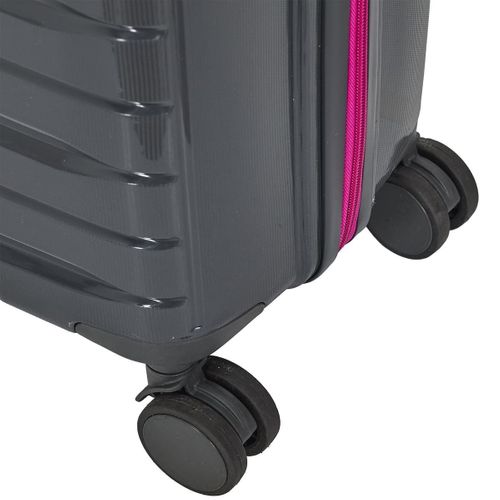Lot De 3 Valises Grises Zip Rose Fluo Avec Roues Pivotantes 360°, Cadenas Sécurisé à Code - Vespia