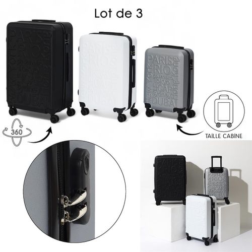 Lot De 3 Valises Noire, Grises, Blanche Avec Roues Pivotantes 360° Et Cadenas Sécurisé à Code - Kim