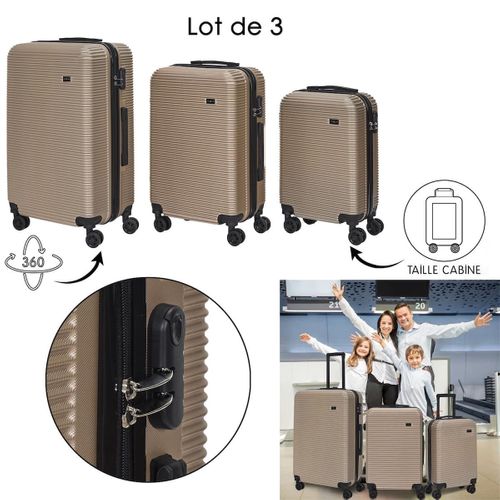 Valises Champagne X3 - 43l, 68l, 95l, Coque Rigide, Roues Pivotantes 360°, Cadenas Sécurisé - Opal