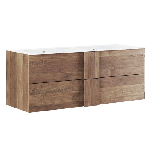 Meuble Vasque 122cm Suspendu 2 Tiroirs Aspect Bois Finition Mercure - Zeus