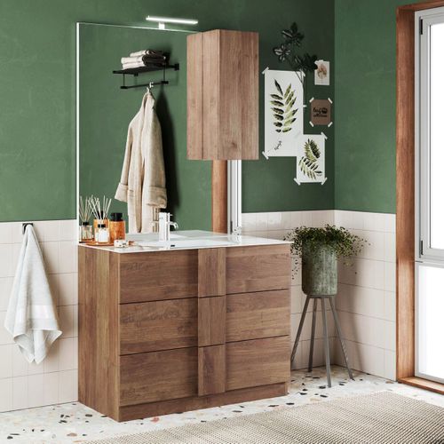 Meuble Vasque 101cm 3 Tiroirs Aspect Bois Finition Mercure - Zeus