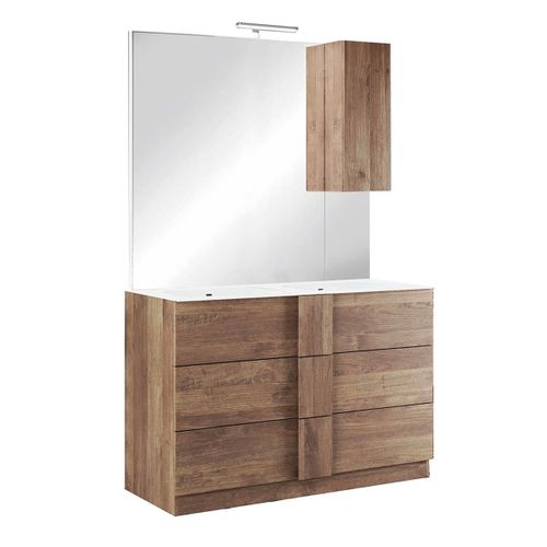 Meuble Vasque 122cm 3 Tiroirs + Miroir Aspect Bois Finition Mercure - Zeus
