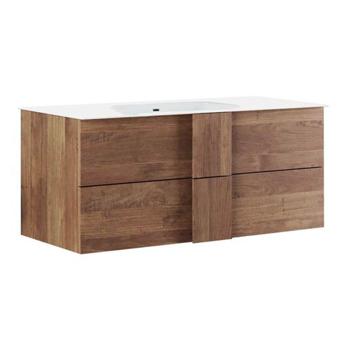 Meuble Vasque 101cm Suspendu 2 Tiroirs + Miroir Aspect Bois Finition Mercure - Zeus