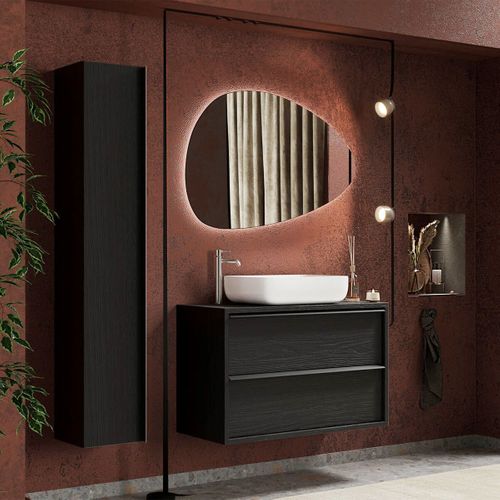 Meuble Vasque 105cm Suspendu 2 Tiroirs Aspect Bois Noir - Teras