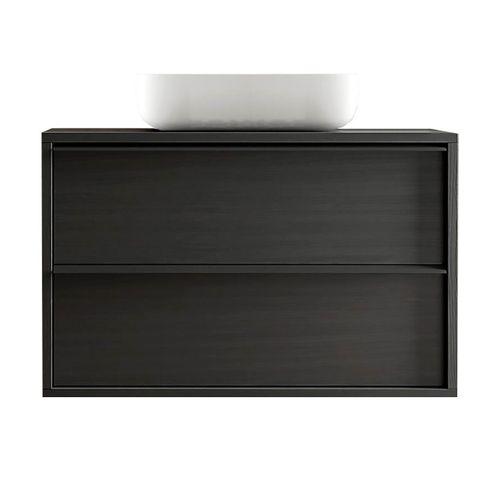 Meuble Vasque 105cm Suspendu 2 Tiroirs Aspect Bois Noir - Teras