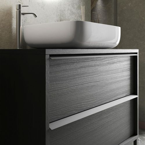 Meuble Vasque 92cm 2 Tiroirs Aspect Bois Noir - Teras