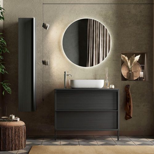 Meuble Vasque 92cm 2 Tiroirs Aspect Bois Noir - Teras