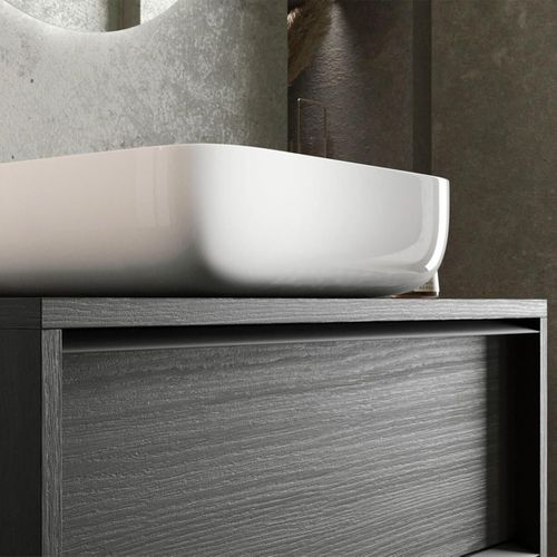 Meuble Vasque 92cm Suspendu 2 Tiroirs Aspect Bois Noir - Teras