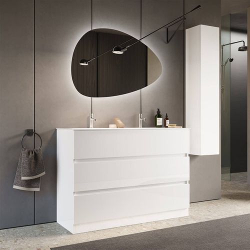 Meuble Vasque 122cm 3 Tiroirs Finition Blanc Laqué - Birja