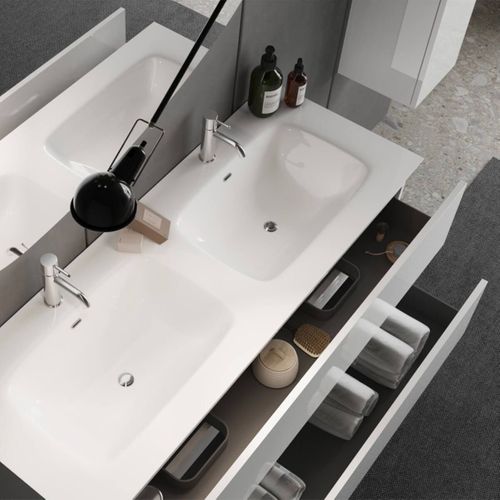 Meuble Vasque 122cm 3 Tiroirs Finition Blanc Laqué - Birja