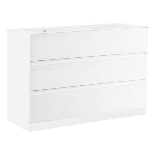 Meuble Vasque 122cm 3 Tiroirs Finition Blanc Laqué - Birja