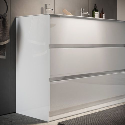Meuble Vasque 122cm 3 Tiroirs Finition Blanc Laqué - Birja