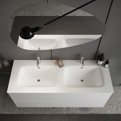 Meuble Vasque 122cm Suspendu 2 Tiroirs Finition Blanc Laqué - Birja