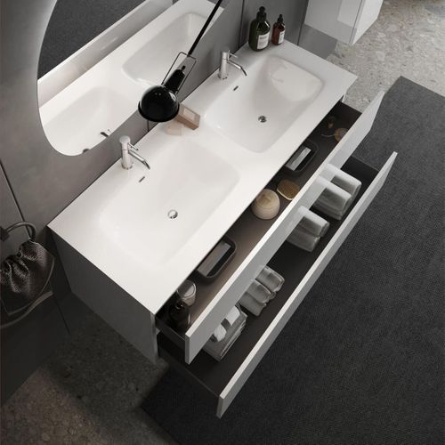 Meuble Vasque 122cm Suspendu 2 Tiroirs Finition Blanc Laqué - Birja