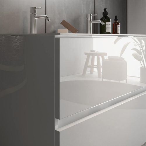 Meuble Vasque 122cm Suspendu 2 Tiroirs Finition Blanc Laqué - Birja