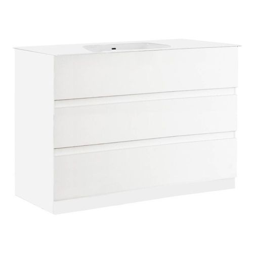 Meuble Vasque 101cm 3 Tiroirs Finition Blanc Laqué - Birja