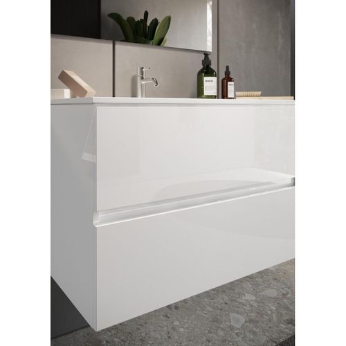 Meuble Vasque 82cm Suspendu 2 Tiroirs  Finition Blanc Laqué - Birja