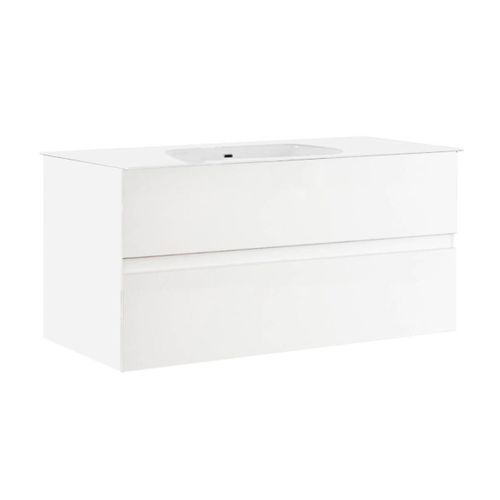 Meuble Vasque 82cm Suspendu 2 Tiroirs  Finition Blanc Laqué - Birja