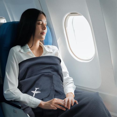 Plaid Polaire De Voyage Rectangulaire 120x150cm En Polyester Gris Anthracite Avec Les Bords Surpiqu