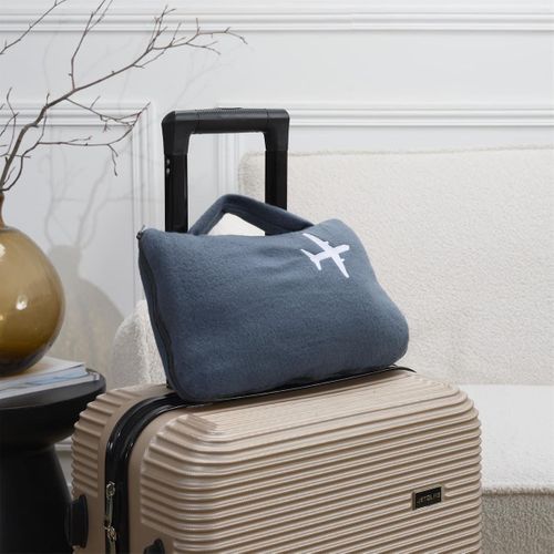 Plaid Polaire De Voyage 120x150cm Polyester Gris Anthracite Avec Les Bords Surpiqués + Housse De Tr