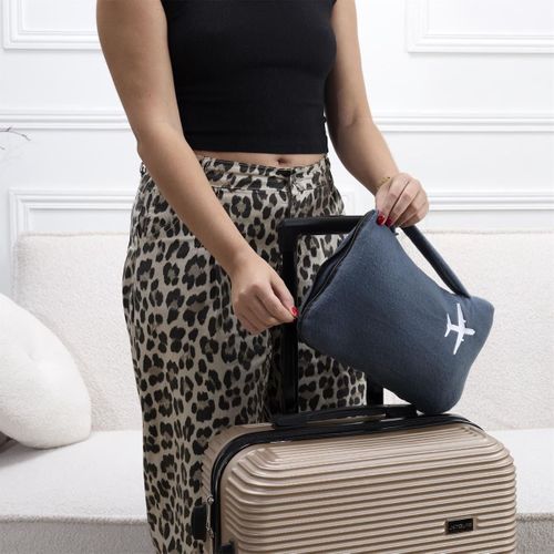 Plaid Polaire De Voyage 120x150cm Polyester Gris Anthracite Avec Les Bords Surpiqués + Housse De Tr